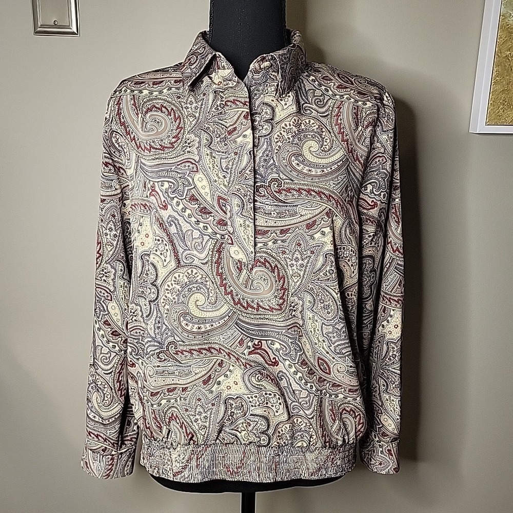 Vintage ALFRED DUNNER Long Sleeve 1/2 Button Paisley Blouse Women's Size 12P‎